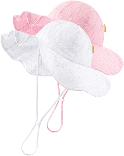 Image of HONGTEYA Baby Sun Hat Toddler Girls Infant Beach Outdoor Summer Hat Wide Brim Sun Protection
