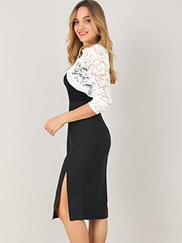 Image of Allegra K Women's Elegant Lace Cardigan Ruffle Collar Crop 3 /4 Sleeve Sheer Bolero Floral Lace Shrug Top