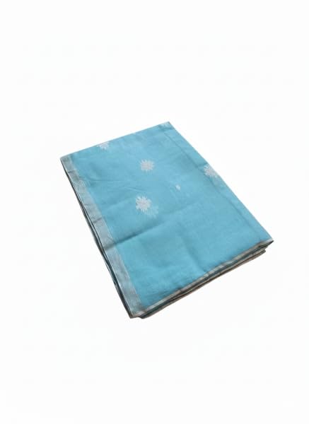 Cotton Saree, Sky Blue with Silver Border, Traditional Indian Wear-image-12