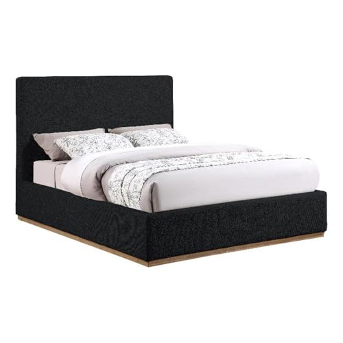 Meridian Furniture MonacoBlack-K Monaco Collection Modern | Contemporary Boucle Fabric Upholstered King Bed with Solid Wood Natural Wire Brush Finish, 81.5" W x 87.5" D x 52" H, Black, King