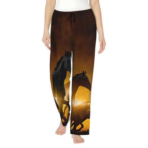 Pantalon de pyjama chevaux noirs EdWal pour femme en taille S-3XL