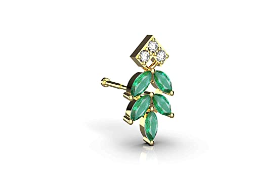 Diamond Piercings Earring Marquise Shape Emerald 14K Solid Gold Thinkness 1.2Mm For Women Piercing, Cartilage Earring, Gold Weight : 0.60 Gm Single Piese (Rose Gold) #TOP6