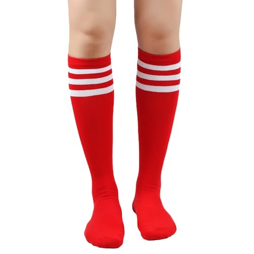 Bestjybt Womens Stripes Knee High Tube Socks Casual Athletic Socks Sport Socks (Red)