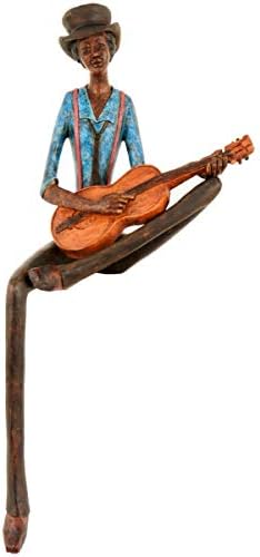 Resin Sitting Jazz Band Guitar Strings Brown Blue Figurine Ornament 42cm