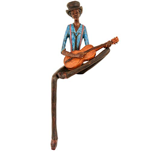 Lih Brown And Blue Resin Sitting Jazz Band Guitar Strings Brown Blue Figurine Ornament 42Cm