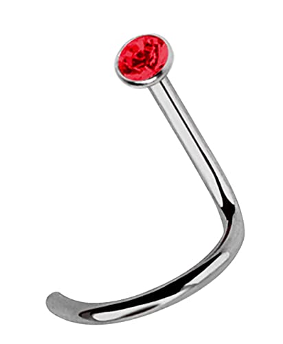 Modern Nature Piercing-Schmuck 1X Tapones de Nariz de Titanio Espiral, Engarzado 2,2mm Piedra en Muchos Colores Seleccionable, Vara 0,8 MM - Rojo