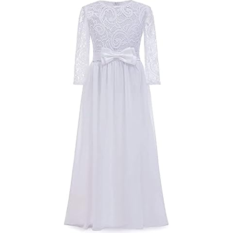 Aibaowedding Vintage Flower Girl Dress Fancy Boho Chiffon A-line Dresses for Wedding Pageant 2-13 Year Old(White 8-9Y) Cover
