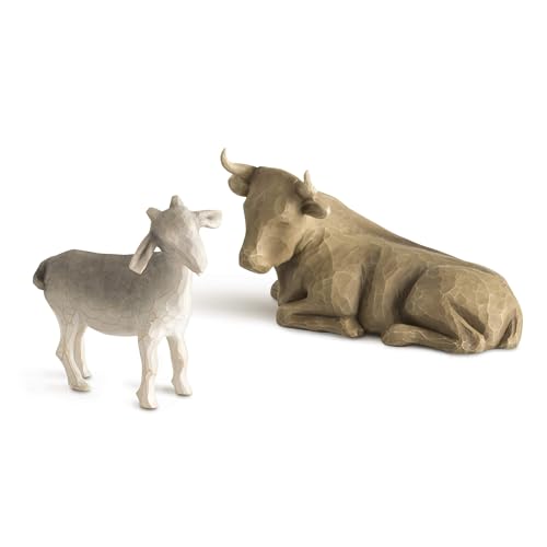 Willow Tree Ox and Goat Nativity Figures, Offering Warmth and Protection, Build On A Holiday Tradition by Adding Animals to Nativity Display, Sculpted Hand-Painted Figures, 2-Piece Set