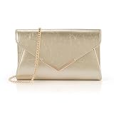 Milisente Clutch Bags For Women Wedding Leather Evening Bag Metallic Shoulder Purse (Faux Leather Gold)