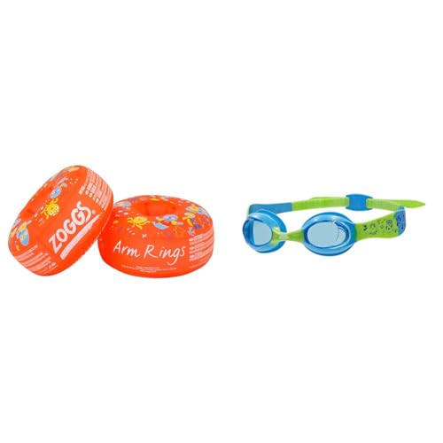 Zoggs Arm Rings, Dual Buoyancy Arm Bands, Swimming Armbands for Kids,Orange/Multi & Little Twist Kids Swimming goggles, UV Protection Swim Goggles, Adjustable Strap Children’s Goggles