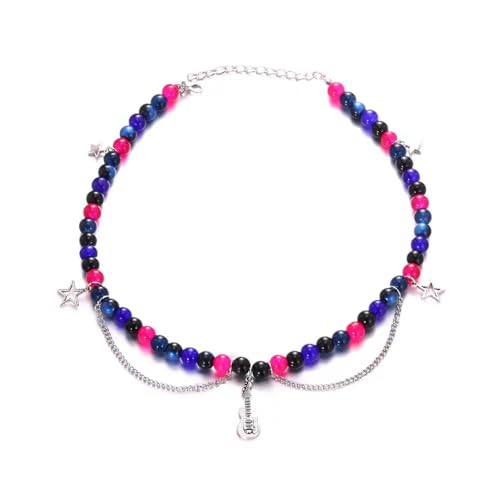 TV Girl Cosplay Choker Necklace for Women Guitar Natural Stone Red blue Bead Chokers Hip Hop Rockstar Fashion TV Girl merch Jewelry Gifts