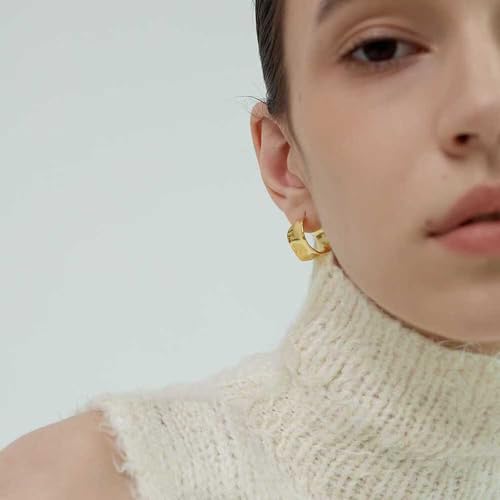 Chunky Silver Earrings 14K Gold Plated Geometric Dangle Earrings for Woman, Trendy Simple Silver Hypoallergenic Small Hoop C Shape Stud Earrings Jewelry3