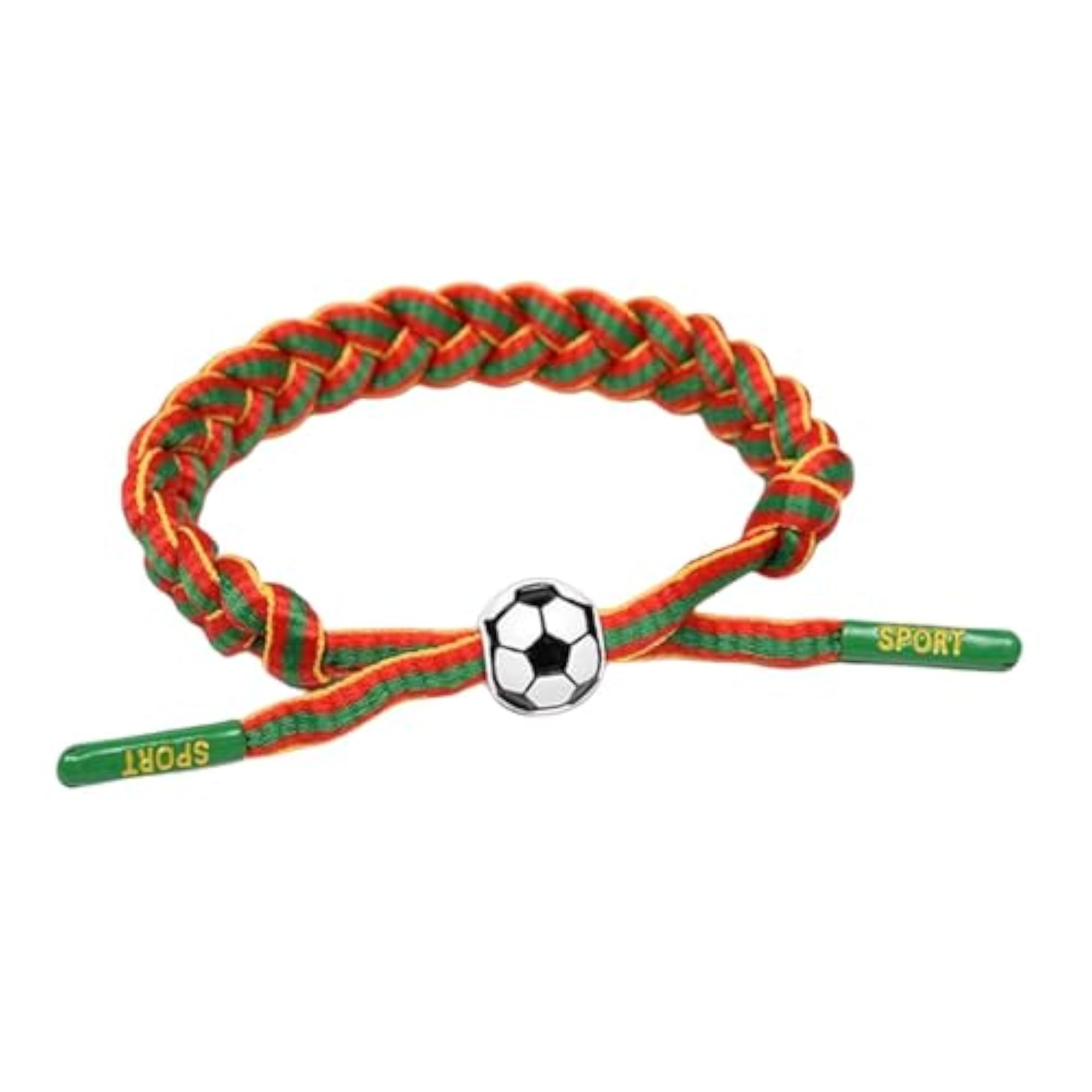 5pc Soccer Team Braided Rope Bracelet Set, Red & Green