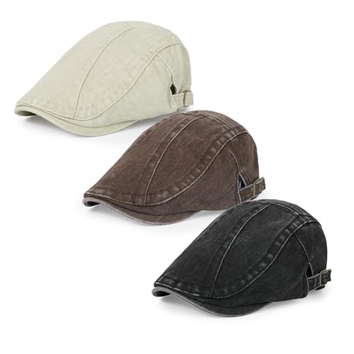 Image of 3Pcs Men's Newsboy Caps Cotton Cooling Hat Adjustable Flat Cap for Men