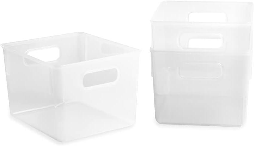Isaac Jacobs 3-Pack Medium Clear Storage Bins (8.5” L x 7.5” W x 6” H) with Cutout Handles, Plastic Organizer for Home, Office, Kitchen, Fridge/Freezer, Drawers, BPA Free, Food Safe (3-Pack, Medium) 3 Medium
