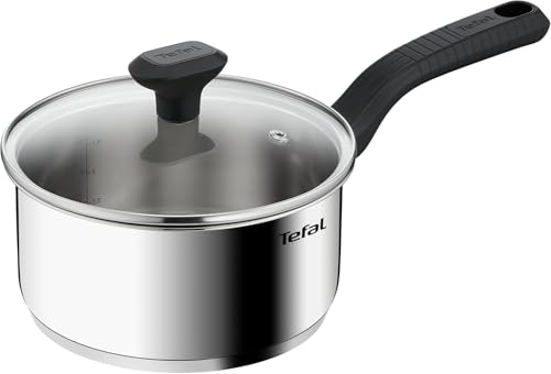 Tefal Comfort Max 18cm Stainless Steel Saucepan with Glass Lid Durable Cookware for Healthy Cooking Induction Compatible Ergonomic Stay-Cool Handle C9732304