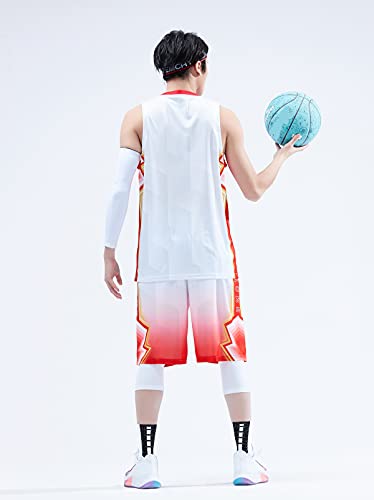 Topeter Uniforme esportivo masculino de jérsei e shorts de basquete com bolsos, Branco, 5G