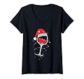 Womens Wine Glasses Santa Hat Christmas Funny Wine Lover Gifts Xmas V-Neck T-Shirt