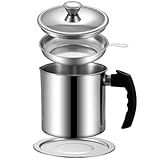 FUNNETOYU Oliera inossidabile con colino integrato per filtrare grassi e conservare olio, contenitore grande, resistente alle alte temperature e riutilizzabile