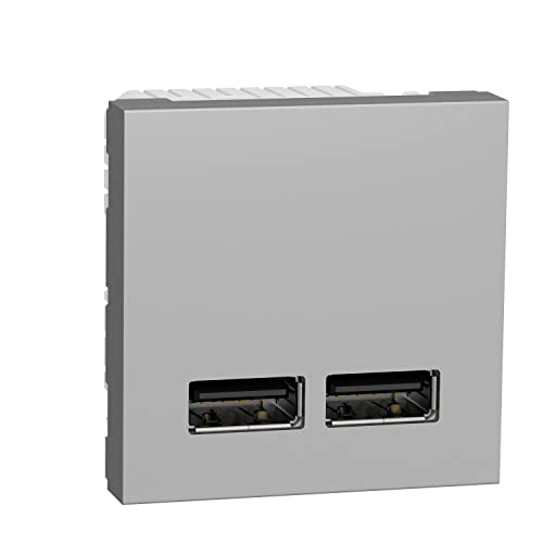 Cargador doble USB Schneider Electric NU341830 de un módulo aluminio para mecanismos Unica