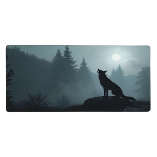 Tapis de souris de jeu anti-glisse grand format loup-B gris