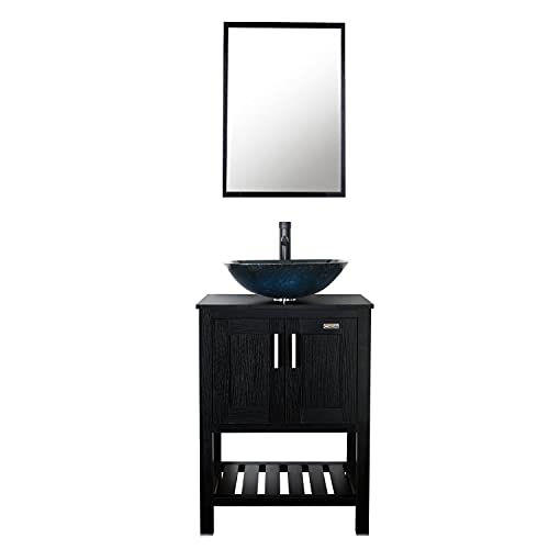 Eclife 24'' Modern Bathroom Vessel Sink And Vanity Combo Square Temper Glass Vessel Sink Combo 1.5 Gpm Water Save Faucet Pop Up Drain Espresso Sink Vanity (A04B06) #TOP1
