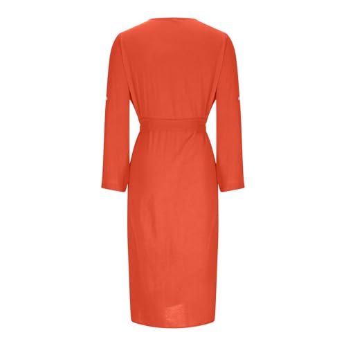 Women Long Sleeve Work Dress 2025 Summer Spring Lapel V Neck Button Down Elegant Belted Ruched Maxi Shirt Dresses4