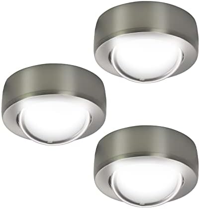 LUMILAND Wired LED Puck Lights (4.3Wx3) Plug-in Lighting Warm White, LED Cabinet Light for Kitchen Can Be Surface Mount or Recess Mount, Satin Nickle