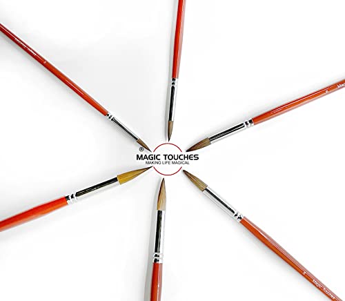 Magic Touches Paint Brush Set (6 Sizes), Natural Sable Round Tip, Best Absorption Smoothest Flow For Watercolor Oil Acrylic Gouache, Painting Art Supplies For Beginners To Professional Artists #TOP1