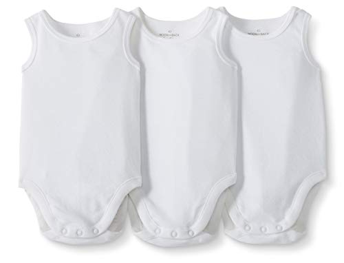 Moon and Back by Hanna Andersson Baby 3-Pack Organic Cotton Sleeveless Bodysuit, White, 3-6 months