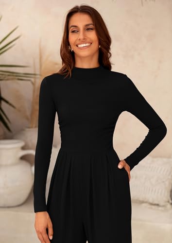 PRETTYGARDEN Jumpsuits For Women Dressy Fall Fashion Clothing 2025 Long Sleeve Mock Neck Date Night Rompers Business Outfits