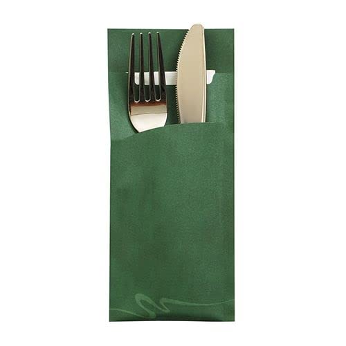 Papstar Lot de 520 pochettes à couverts 20 cm x 8,5 cm Vert foncé avec serviette blanche 33 x 33 cm