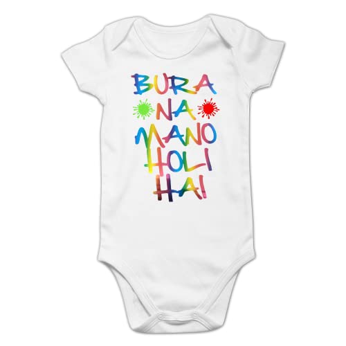 Customized Cotton Baby Onesie | Personalized Name Clothes | Soft Material | Design – Bura Na Mano Holi Hai Multi Colors – Holi Romper