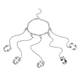 Fuqimanman2020 Punk Adjustable Chain Finger Rings Bracelet Hand Harness Layered Stackable Gothic Cool Statement Cosplay Biker Jewelry for Women Men-Silver A