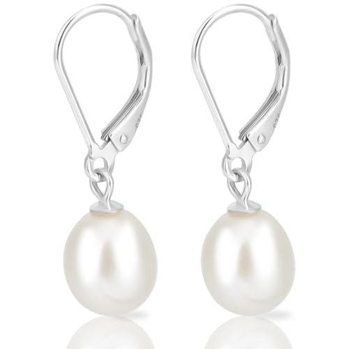 Beebeecraft 1 Orecchini Pendenti con Perle in Scatola 925 Orecchini Pendenti con Perle in Argento Sterling con Chiusura A Leva per Donna