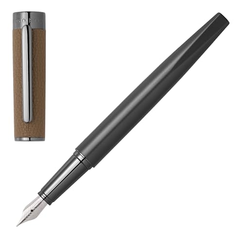 Hugo Boss Stylo Plume Corium Camel en cuir marron et attributs chromés