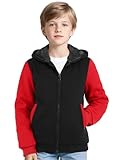 AlisOker Boys Fleece Lined Jacket Kids Winter Warm Sherpa Hoodie Jacket with Pockets Full Zip Winter Outdoor Coat