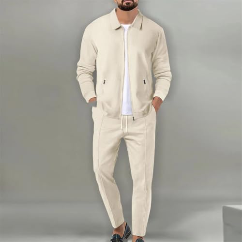 Men's Jacket POLO Shirt 2 Sets Long Sleeve Fashion Commercial Breathable Lapel, Pants Pull Rope Solid Color 2 Set2