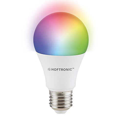 HOFTRONIC - Smart Home E27 LED Lampe - Farbig RGBWW - 10 Watt 806 Lumen - WiFi + Bluetooth - Steuerbar via Handy und Sprache (Google Home, Alexa und Siri)