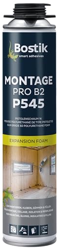 BOSTIK P545 Montage Pro B2 – Einkomponentiger Polyurethan-Pistolenschaum, Zum Montieren, Kleben, Dämmen, Füllen, Ideal zur Wäremedämmung, Für Schachtringe und Rohrelemente, 750ml