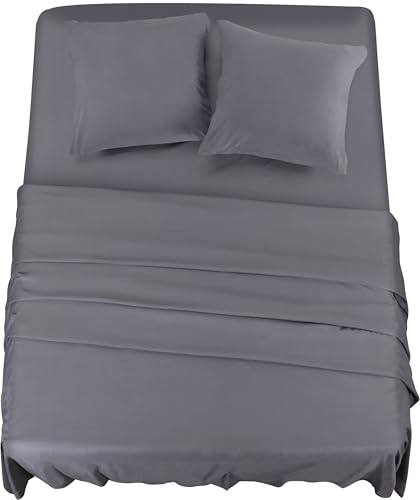 Utopia Bedding Juego de Sabanas 4 Piezas 160x200 - Poliéster Microfibra Cepillada - Oeko-Tex Certificado - Sábana Bajera, Sábana Plana y 2 Fundas de Almohada 65x65 (Cama 160, Gris)