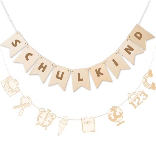 Schulkind 2026 Girlande Banner Einschulung Hängedeko Holz mit abc und 123 Klassenzimmer-Girlande & Schulkind-Deko für Einschulungsfeier Schulanfang Party Dekoration für Mädchen/Jungen (DIY)