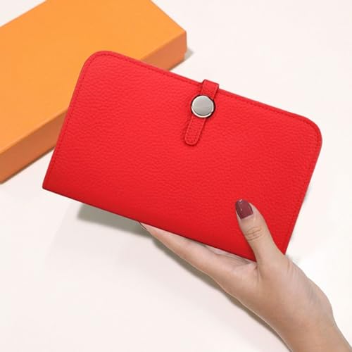 Money Clips Women's Business Cowhide Long Wallets Genuine Leather Blocking Wallet Card Cases Purse (Red)2