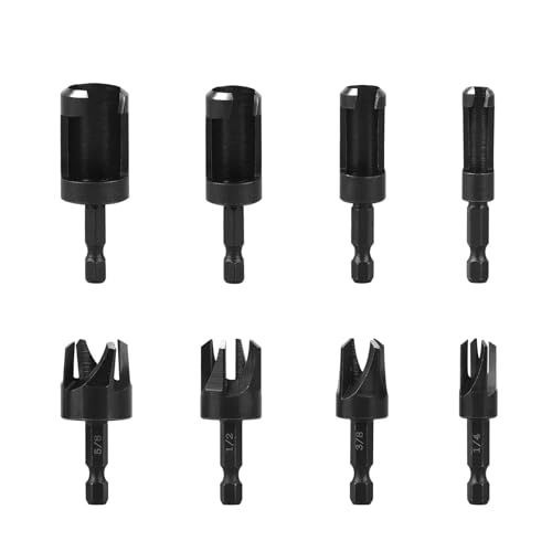 8Pcs Plug Cutters for Woodworking, Wood Plug Cutter Drills Bit Set 1/4