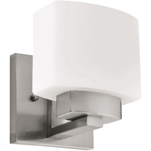 Design House 577981 Dove Creek Wall Light Sconce with Frosted Glass for Hallway, Bathroom, Foyer, Bedroom, Satin Nickel