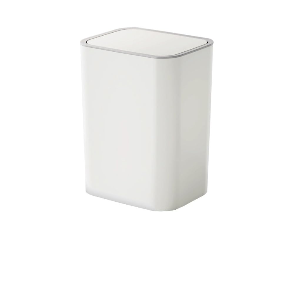 Square Minimalist Lidded Trash Can: Odor-Sealed, Fit for Living Rooms, Kitchens & Bathrooms(TG5210 White 【Large Size 12L】 Floor Model)