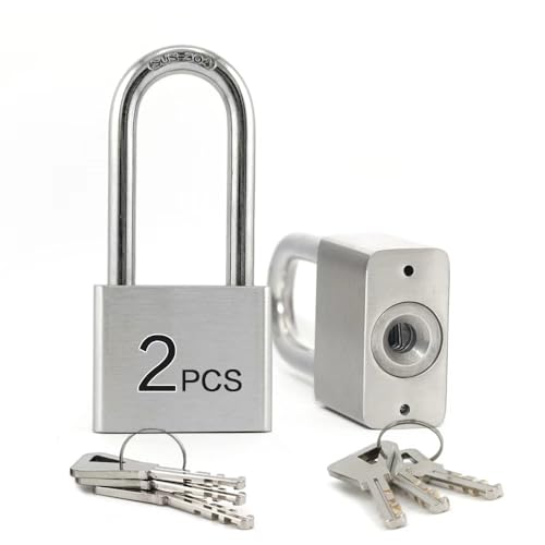Image of Lanube 304 Stainless Steel Keyed Alike Marine Padlocks for Outdoor use, 1-9 /16 inch Wide Body, Stainless Steel Body Long Shackle, Pack of 2