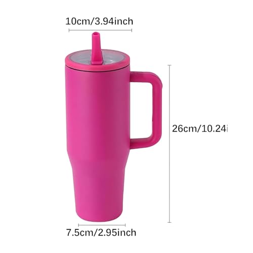 Image of 1200ML Stainless Steel Tumbler with Handle & Flip Straw | Leak Resistant, Insulated Water Bottle with Rubber Base | Travel, Gym & Car Cup Holder Friendly (Pink)