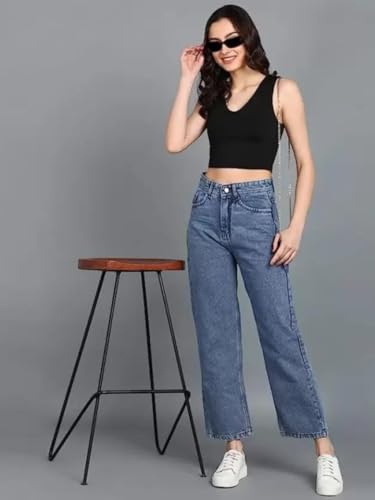 Image of Glossia Denim Baggy Jeans for Women | Stretchable High Waist Straight Fit Jeans for Women | High Rise Stretch Denim | Loose Fit Plus Size Denim (Sizes - 24 to 44) WJ11-1205-$