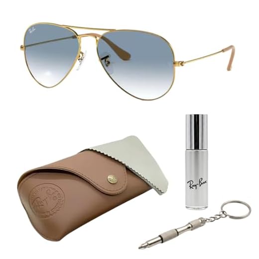 Ray-Ban RB3025 Óculos de sol clássico gradiente em forma de aviador com kit de óculos – protetores de nariz ajustáveis – Óculos de sol retrô, Armação dourada polida Arista | Lente azul claro, 58mm